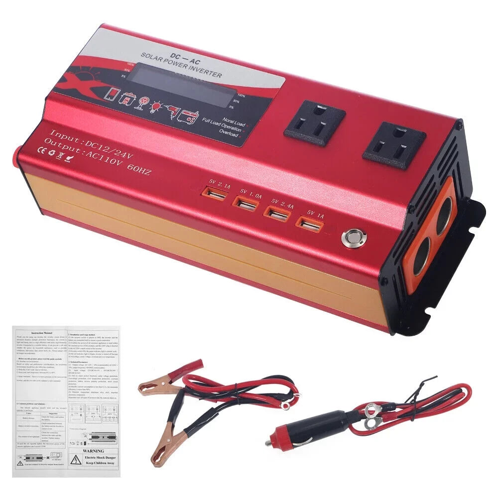 Pure Sine Wave Power Inverter 6000W 12V DC to 110V AC LCD RV Car Converter