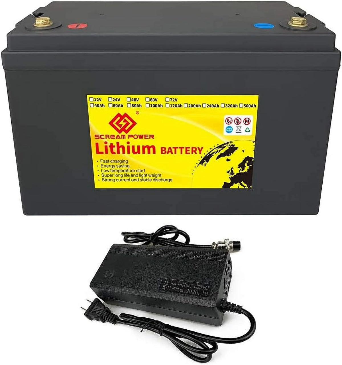Portable Power Station LiFePO4 Battery 12v 120Ah 1536Wh Backup Solar Generator with USB Ports and LiFePO4 Battery Charger,for Outdoors Camping Travel Hunting,RV,Marine,Overland,Off-Grid Solar System