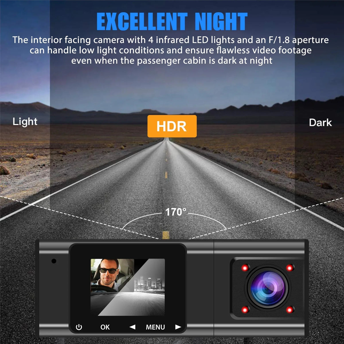 Dual Dash Cam, TSV 1080P Dual Lens Front Insides Camera,  Car DVR Driving Recorder with Night Vision, 170° Wide Angle, Loop Recording, G-Sensor, Parking Mode - Black