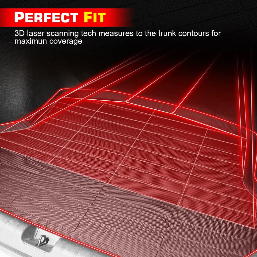 Ikon Motorsports Trunk Mat matching With 2021-2023 Jeep Wrangler 4xe, Black 3D Molded Car Rear Carpets Liner Protection TPE Thermo Plastic Elastomer All elements Boot Tray shield Protector Pad