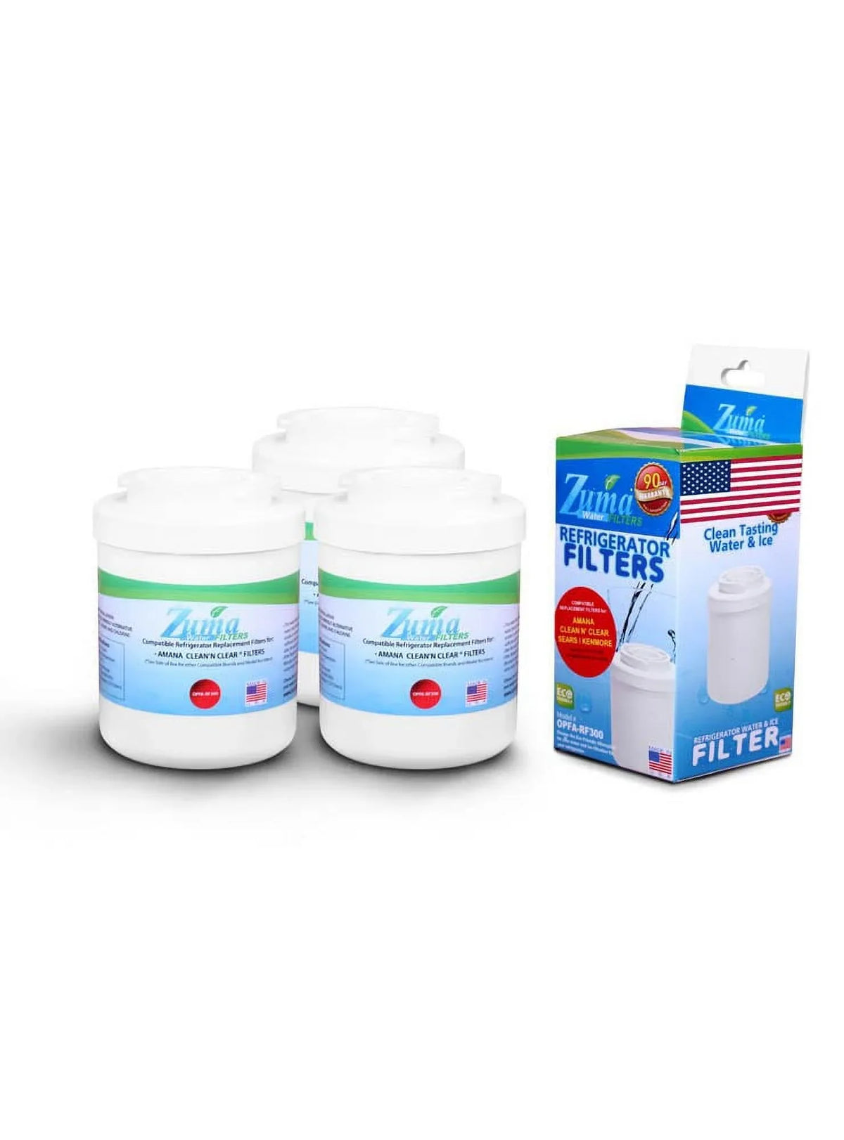ZUMA Brand , aqua and Ice Filter , Model # OPFA-RF300 , appropriate with Amana® 12527305 - 3 Pack - Made in U.S.A.