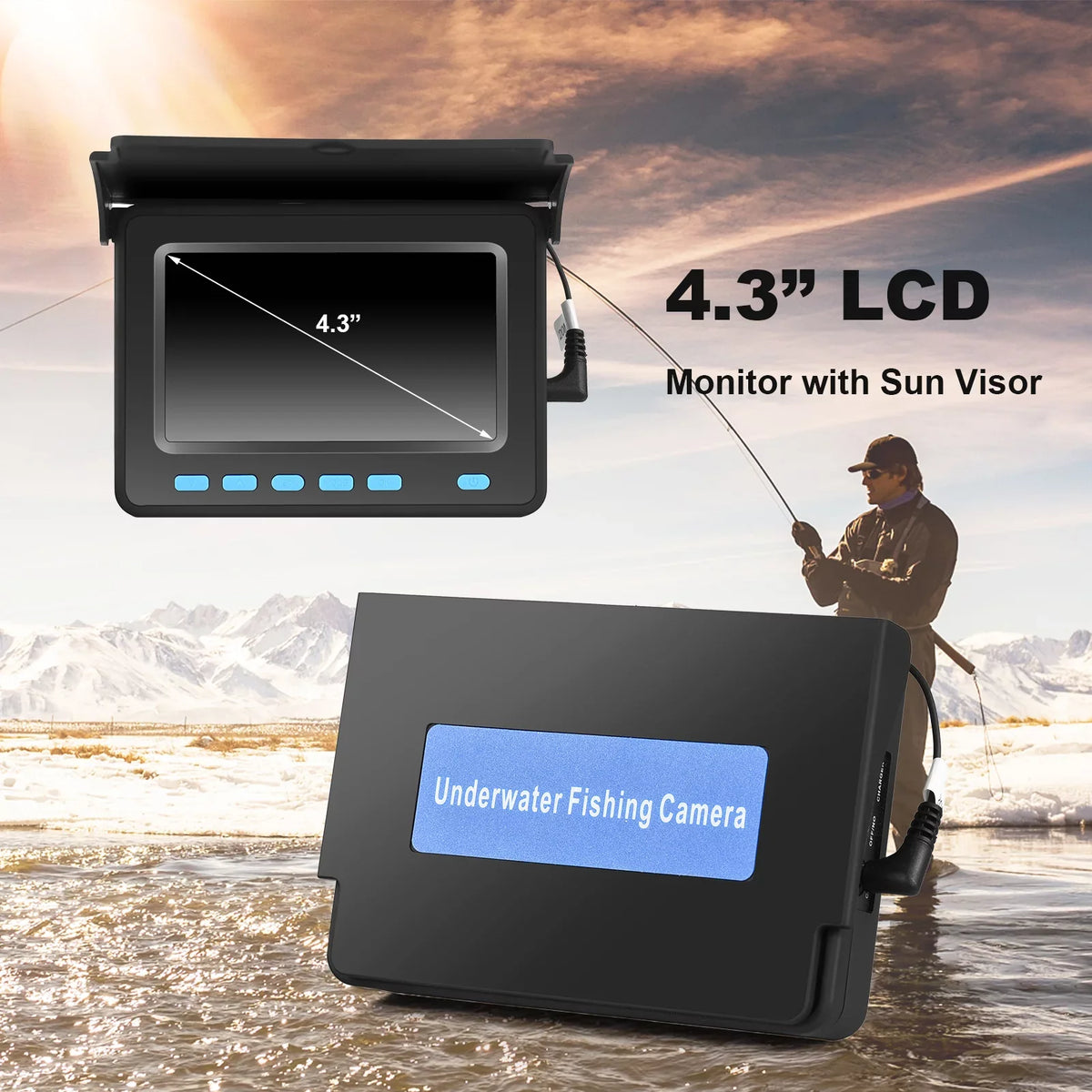 Walmeck 20M/30M 1200TVL Underwater Fishing Camera Fish Finder 4.3'' LCD 8PCS IR LED Night Vision Camera for Ice ship Fishing