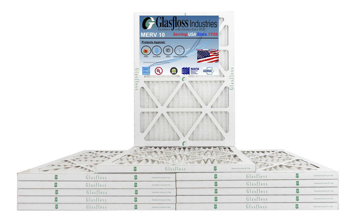Glasfloss 14x22x1 - MERV 10 -Qty:12 - Furnace Air Filter - Made in USA (Actual Size: 13.5 x 21.5x7/8 inch)