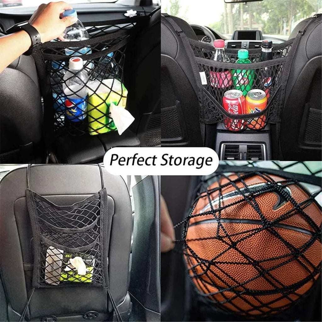 DYKESON Pet Barrier Dog Car Net Barrier with Auto Safety Mesh Organizer Baby Stretchable Storage Bag Universal for Cars, SUVs -Easy Install,Safer to Drive with Pets and Children, 3 Layer(S)