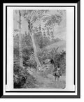 Historic Framed Print, Plantain Walk - Bookkeeper - Watchman and Hut - man with casks of liquid.greattoe in stirrup, 17-7/8" x 21-7/8"