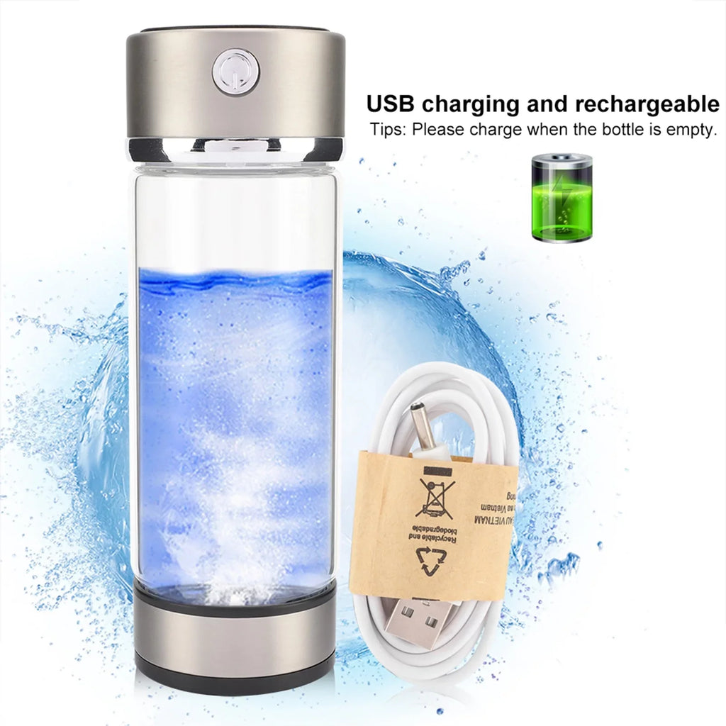 VIFERR Hydrogen liquid Bottle USB Charging Rich Hydrogen moisture Purifier Filter Glass Bottle Portable Lonizer Cup