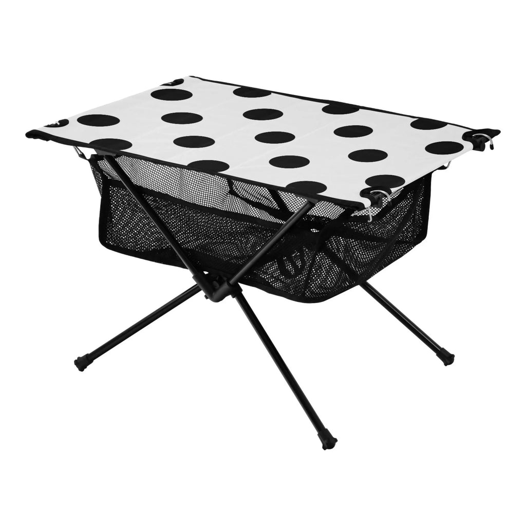 Black Polka Dots Camping Foldable Portable Table Beach Table with Storage Bag Compact Picnic Table for Outdoor Hiking Fishing BBQ