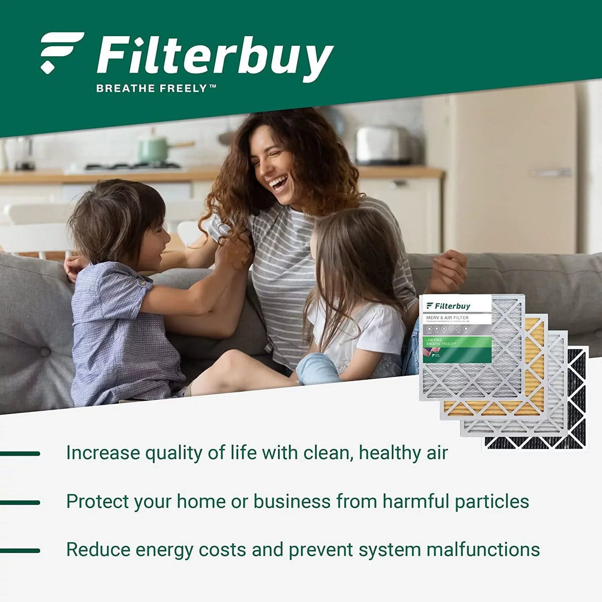 Filterbuy 8x24x2 MERV 13 Pleated HVAC AC Furnace Air Filters (4-Pack)