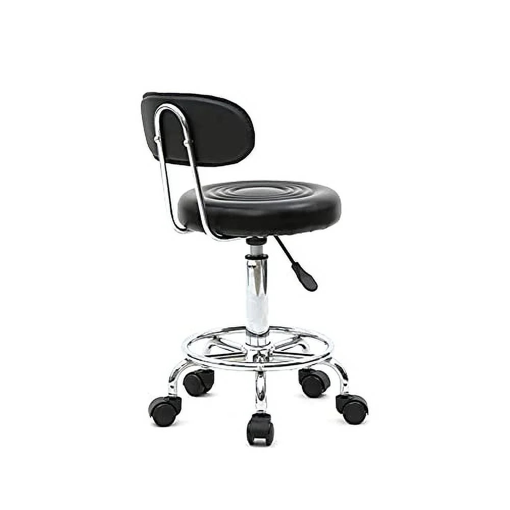 Goujxcy Multi-Purpose Salon Stool Chair, Adjustable Rolling Swivel Stool with Back Cushion and Wheels Perfect for Beauty Salon Spa Tattoo Massage Dental Clinic Office Art Studio, White