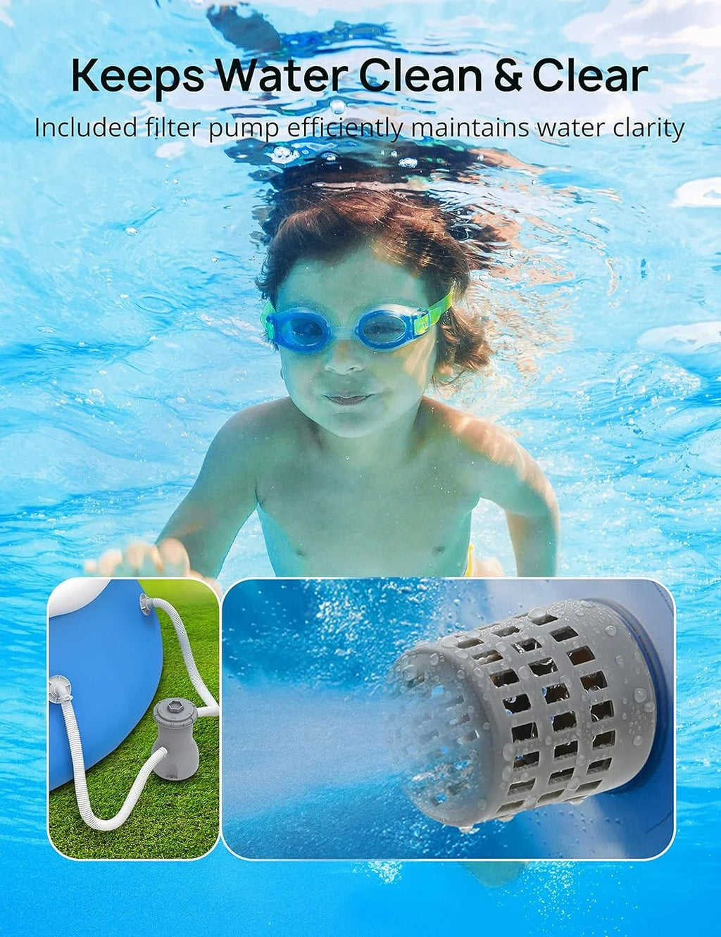 Track 7 15ft *35in Inflatable Swimming Pool Include Filter Pump, Ground Cloth and protector, Blue