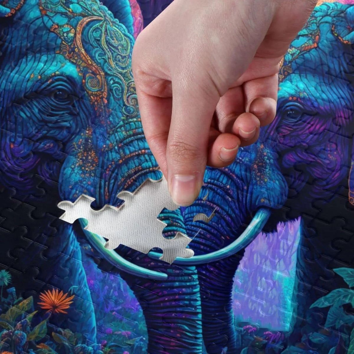 Jigsaw Puzzle (Psychedelic Elephant), Paper Wood Composite Material Zigsaw with Storage Bag and Reference Picture Easy to Solve, 1000 Pieces