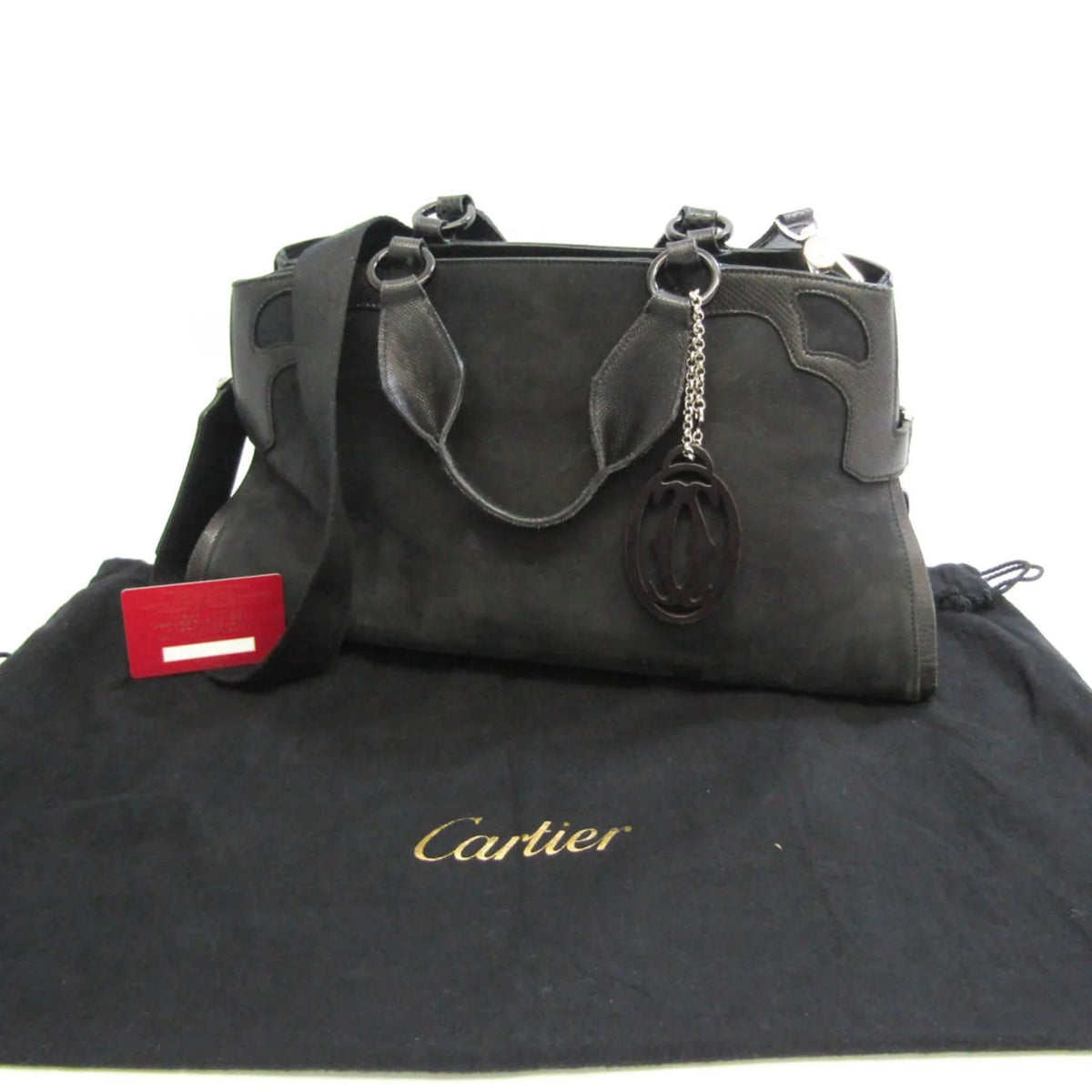Pre-Owned Cartier Marcello moisture Snake L1000928 Women's Suede,Leather Handbag,Shoulder Bag Black (Good)