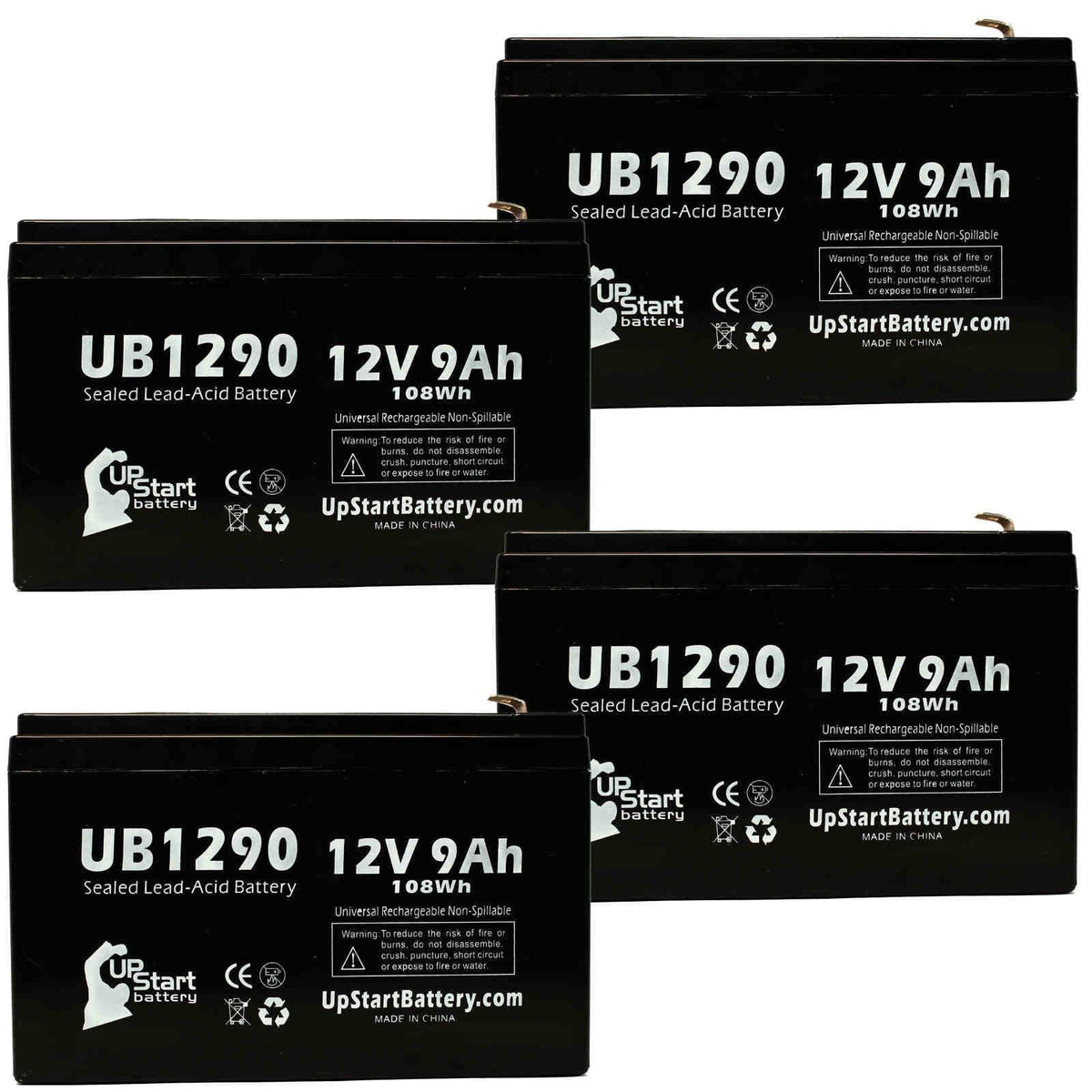 4x Pack - appropriate Kontron 7640 MICROGAS Battery - Replacement UB1290 Universal Sealed Lead Acid Battery (12V, 9Ah, 9000mAh, F1 Terminal, AGM, SLA) - Includes 8 F1 to F2 Terminal Adapters