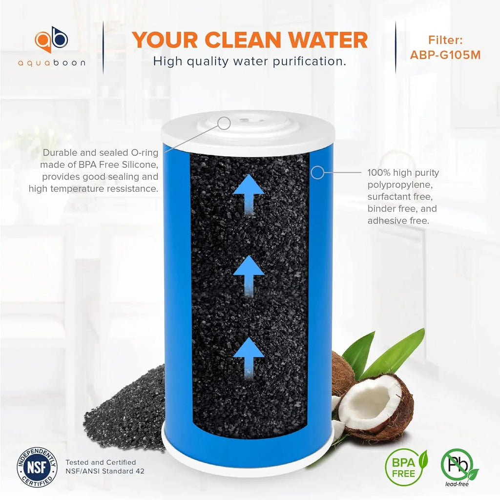 emium 5 Micron 10" X 4.5" Whole House Coconut Shell Granular Activated Carbon (GAC) aqua Filter Replacement Cartridge 12-Pack