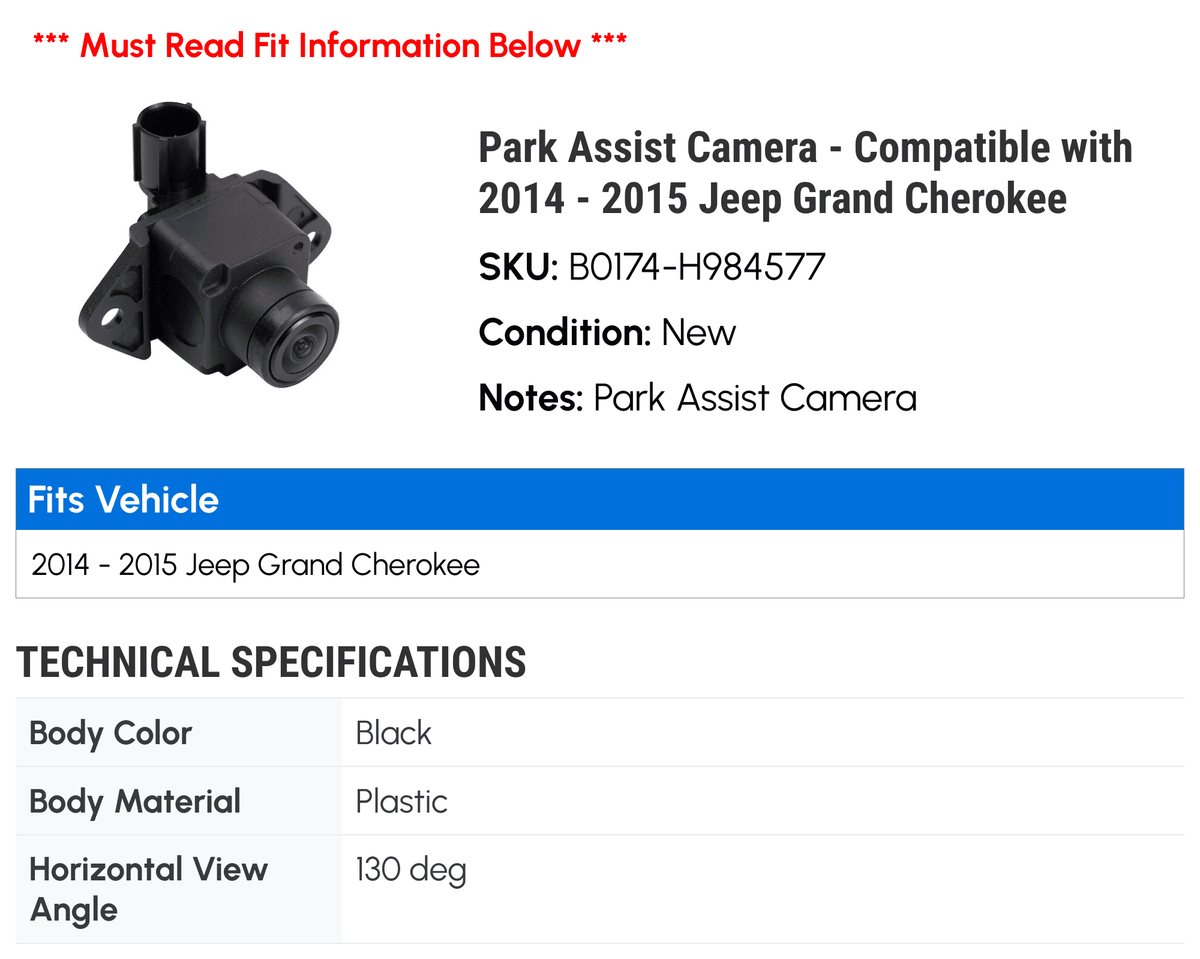 Park Assist Camera - matching with 2014 - 2015 Jeep Grand Cherokee