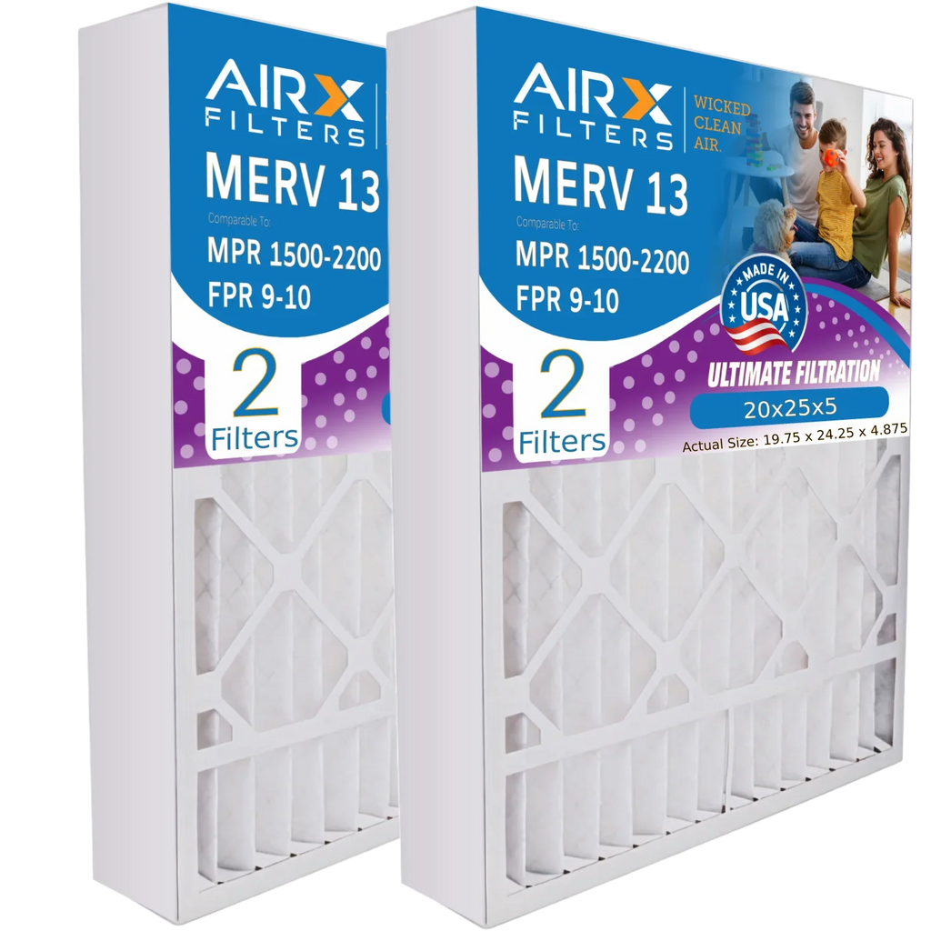 20x25x5 Air Filter MERV 13 Comparable to MPR 1500 - 2200 & FPR 9 matching with Ultravation 91-006 Premium USA Made 20x25x5 Furnace Filter 2 Pack by AIRX FILTERS WICKED CLEAN AIR.