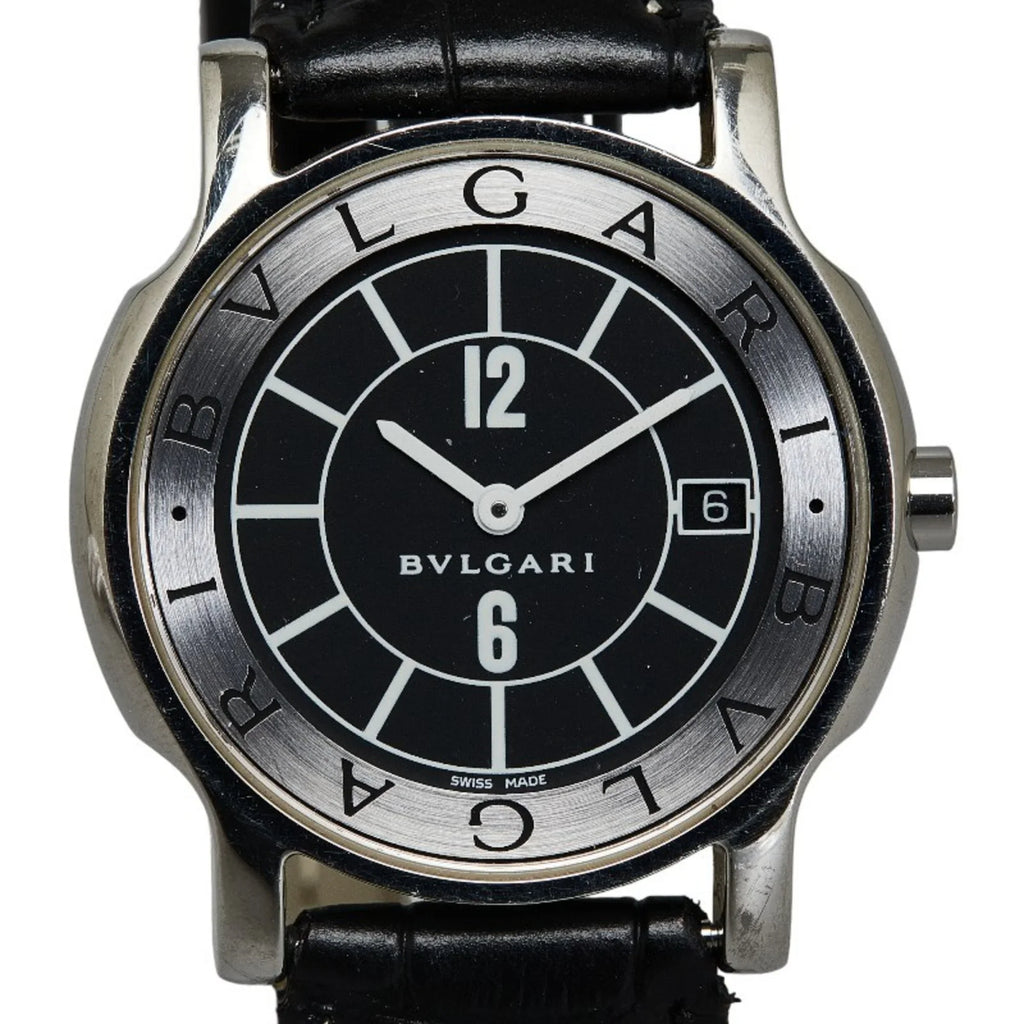Pre-Owned BVLGARI Solotempo Leather (non-original) Watch ST35S Quartz Black Dial Stainless Steel Women's (Good)