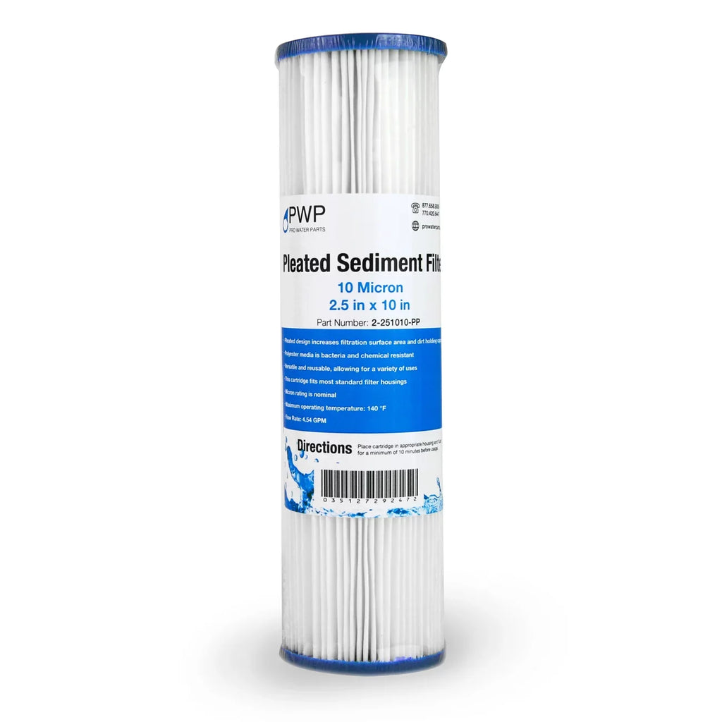 Pleated Polypropylene moisture Filter Cartridge 2.5X10" 10 Micron 25 Pack