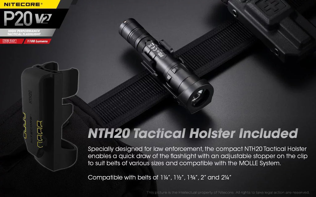 Combo: Nitecore P20 V2 Tactical LED Flashlight - CREE XP-L2 V6 - 1100 Lumens w/NL189 Battery, D2 Charger +2x Free Eco-Sensa CR123A Batteries