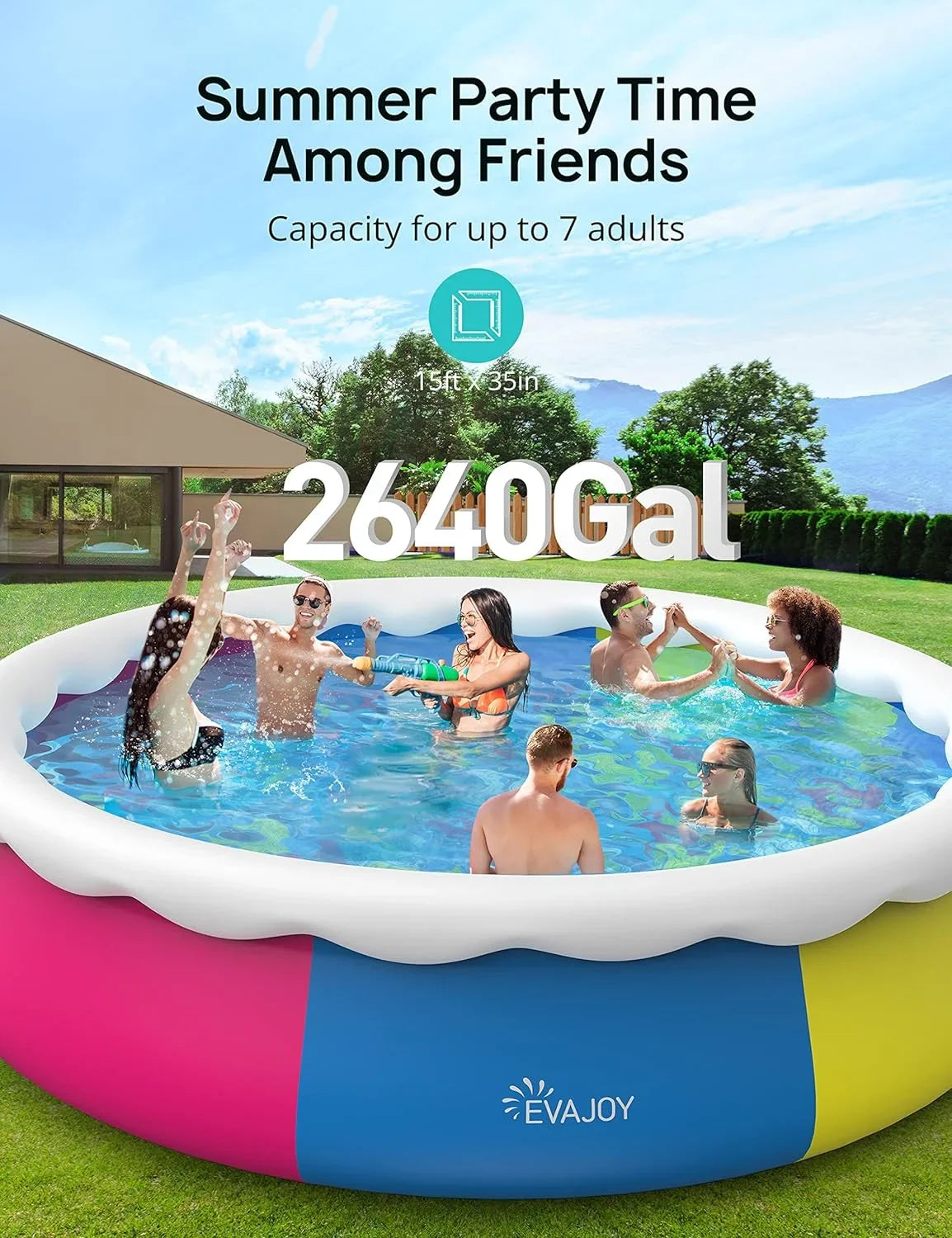 Track 7 15ft *35in Inflatable Swimming Pool Include Filter Pump, Ground Cloth and protector, Blue