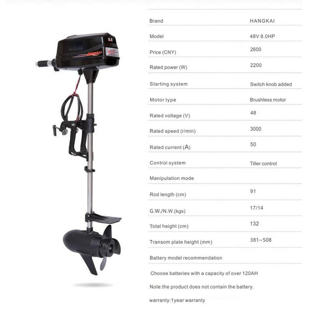 DENEST 2.2KW 48V Electric Outboard Trolling Motor Fish craft Engine Brushless Motor