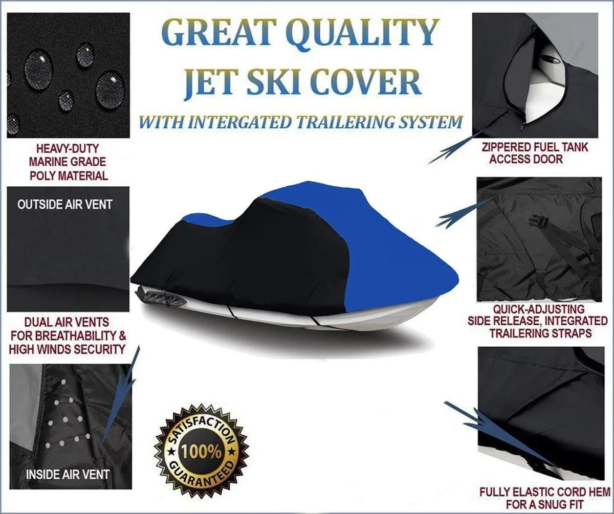 BLACK / BLUE HEAVY-DUTY, 600 DENIER PWC Jet Ski wrap suitable for Kawasaki 1200 STX-R 2002 2003 2004 2005 Trailerable