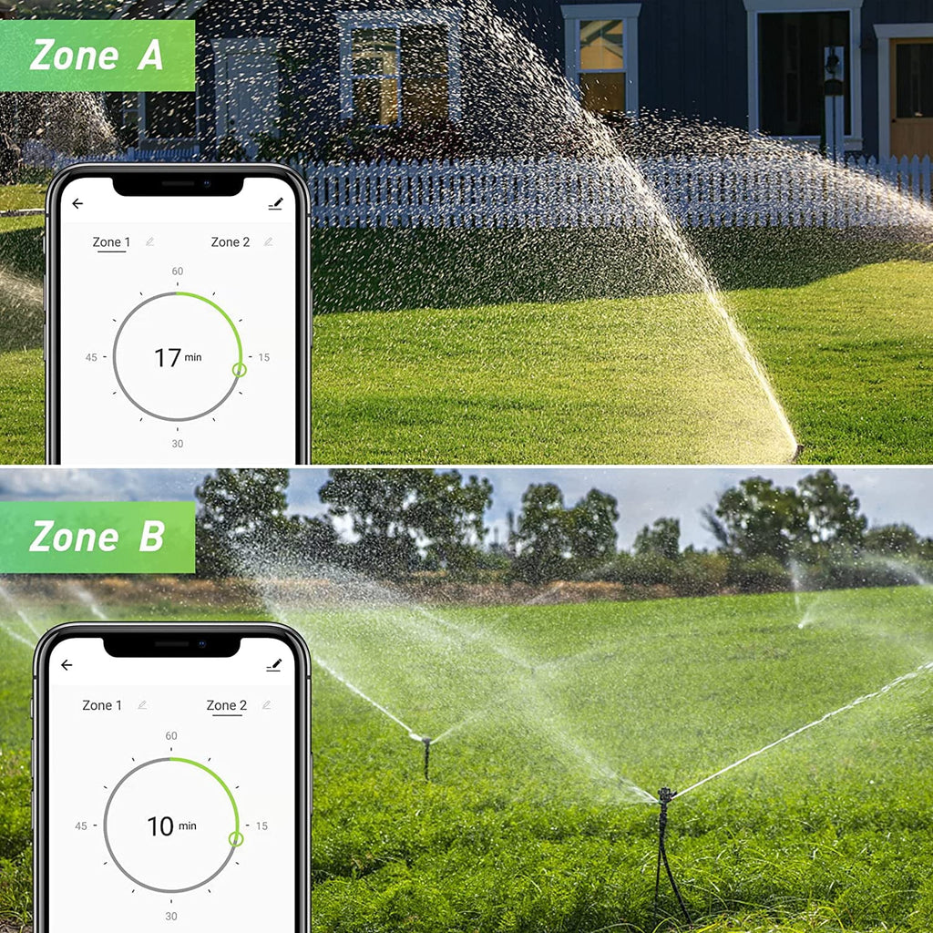 RAINPOINT WiFi Sprinkler Timer 2 Outlets liquid Timer, Smart Hose Timer, 2-Zone Watering System Irrigation Valve Controller with Wi-Fi Hub Socket, Automatic Rain Delay, Voice Control, for Garden Lawn