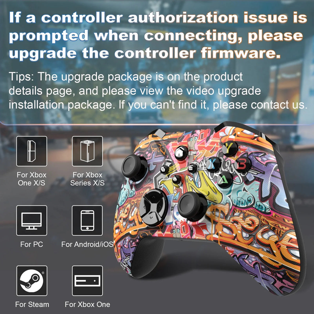 Bonadget 32Ft Wireless Xbox One Controller,Graffiti Custom Xbox Controller Built-in Dual Vibration and 3.5mm Audio Jack with TURBO Function - matching with Xbox One S/X/Xbox Series X/S/Window PC