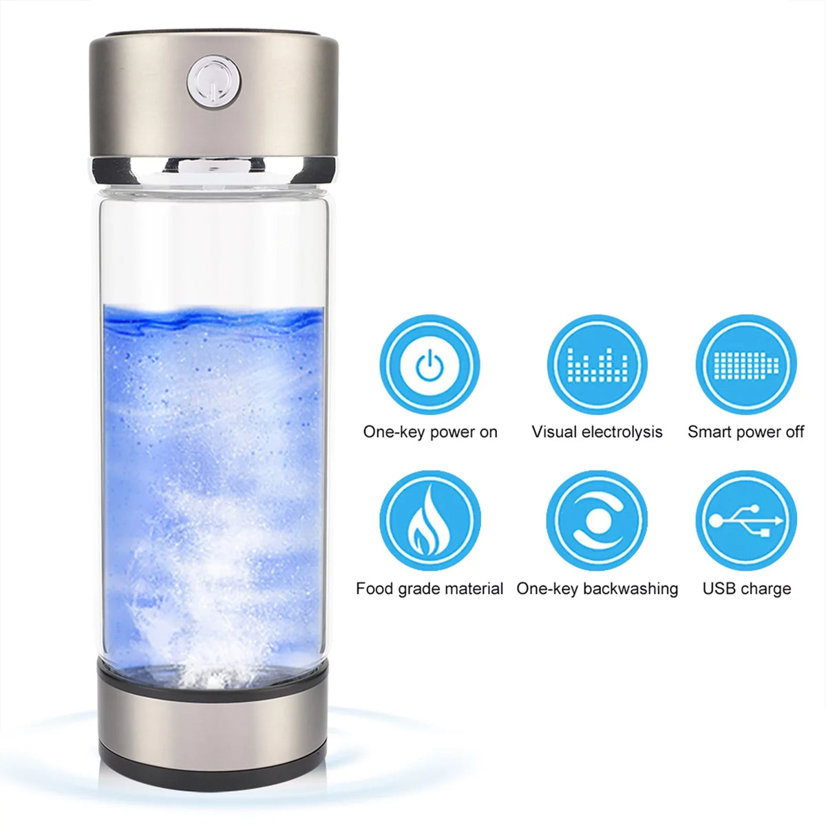 VIFERR Hydrogen liquid Bottle USB Charging Rich Hydrogen moisture Purifier Filter Glass Bottle Portable Lonizer Cup