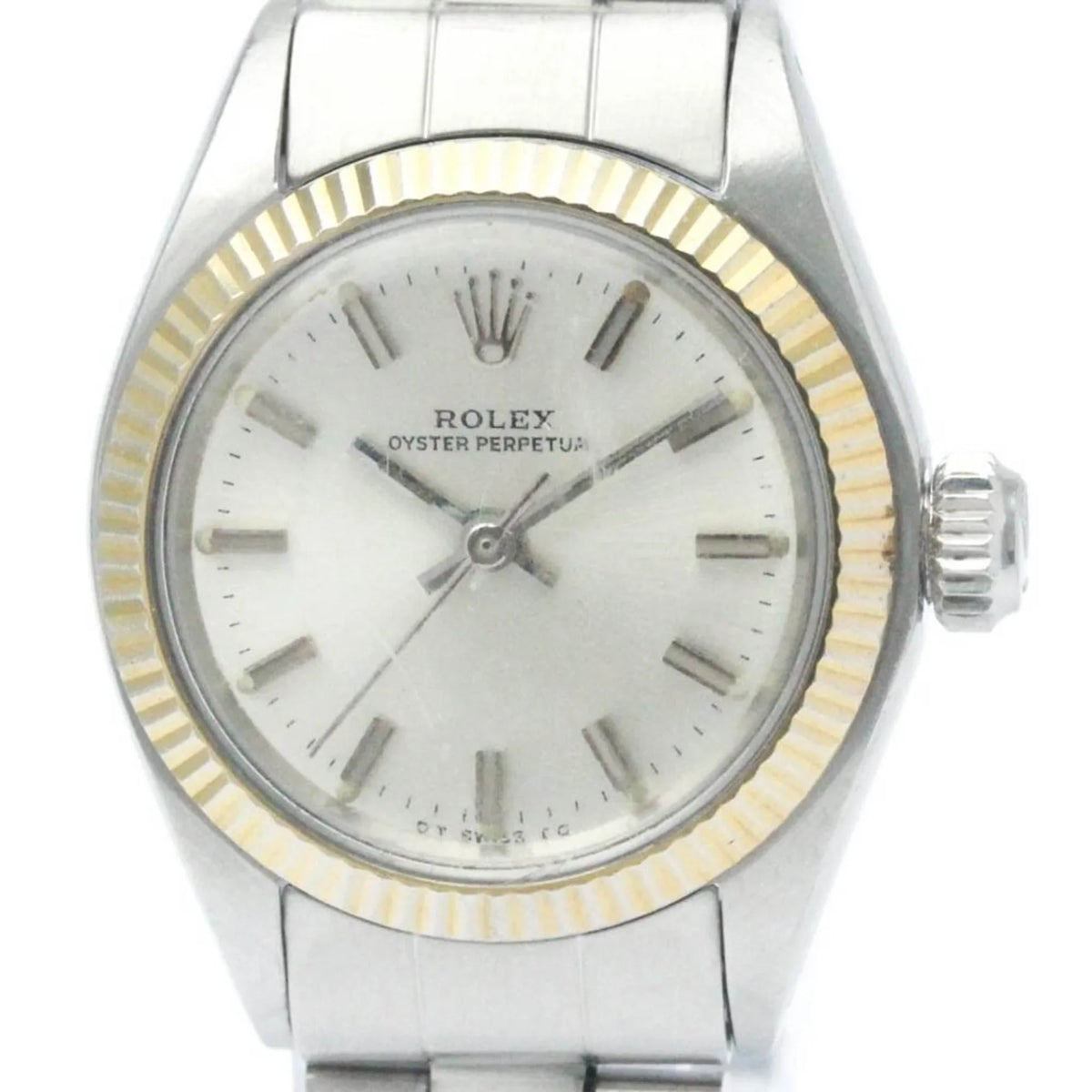 Pre-Owned Vintage ROLEX Oyster Perpetual 6719 White Gold Steel Ladies Watch BF565449 (Fair)
