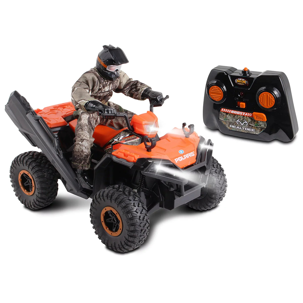 NKOK RealTree 1:8 Scale Radio Control Polaris Sportsman XP - #81433, With Turbo Boost & Rider, 2.4 GHz RC, RealTree Edge Camouflage, Officially Licensed, Ages 6+