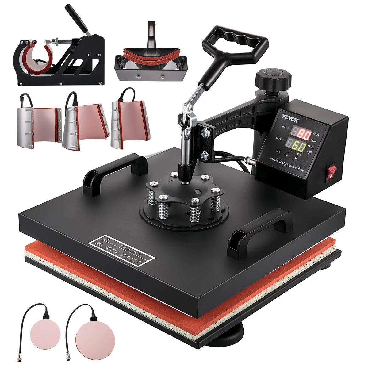 VEVOR Heat Press Machine 15"x15" 8 in 1 Combo Digital Multifunctional Sublimation Heat Transfer Machine Dual LED Display 360 Degree Rotation Swing Away