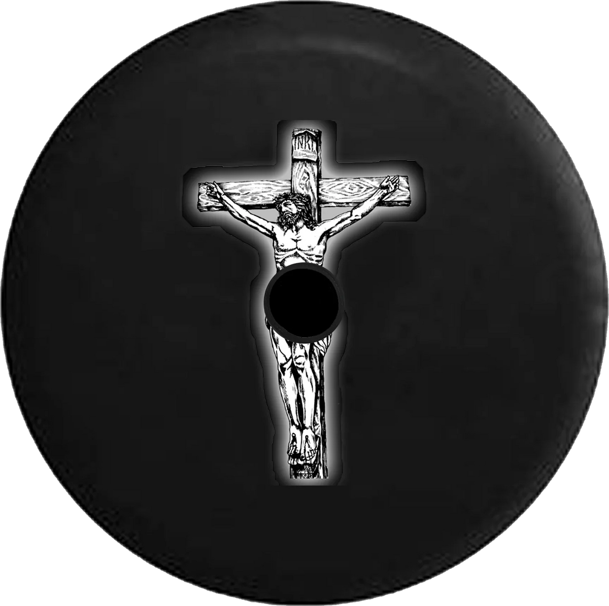 2018 2019 Wrangler JL Backup Camera Jesus on Cross Glowing Blessed Christian Spare Tire wrap for Jeep RV 32 Inch