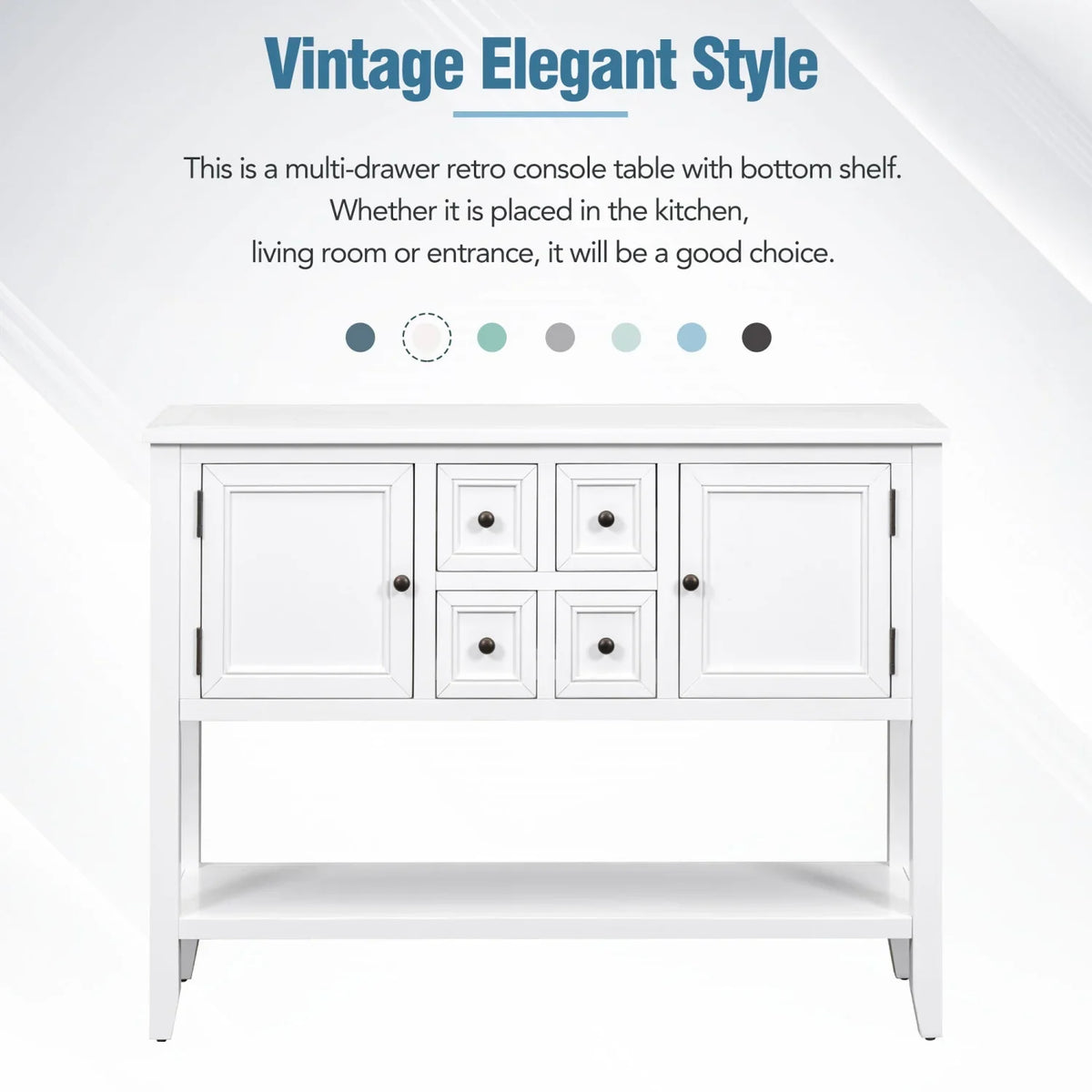 TREXM Cambridge Series Ample Storage Vintage Console Table with Four Small Drawers and Bottom Shelf for Living Rooms  Entrances and Kitchens (Light Navy  OLD SKU  WF190263AAH)