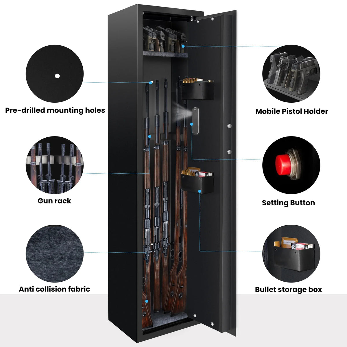 SULIVES 5-7 Gun Safes: Rifle, Shotgun Security with Password Lock, Quick Access Cabinet, Removable Shelf, Thickened Design and Bullet Rack