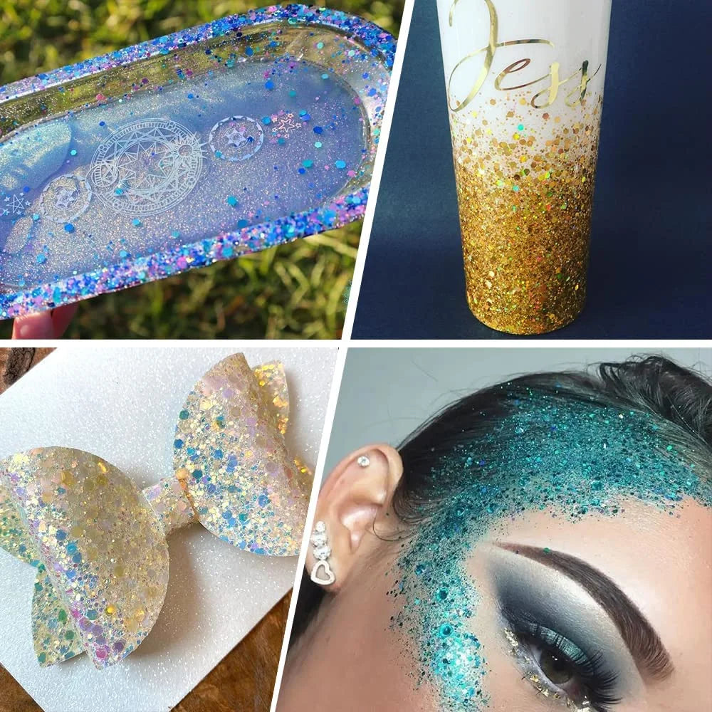 Iridescent Chunky Glitter, 100g Rainbow Glitter for Resin Tumblers, Slime and Craft Making, Nail Art, Festival Decor, Cosmetic Glitter for Body Face Eyeshadow (Iridescent Yellow)