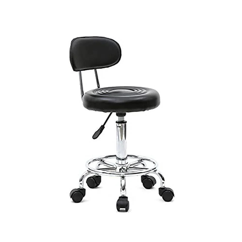 Goujxcy Multi-Purpose Salon Stool Chair, Adjustable Rolling Swivel Stool with Back Cushion and Wheels Perfect for Beauty Salon Spa Tattoo Massage Dental Clinic Office Art Studio, White