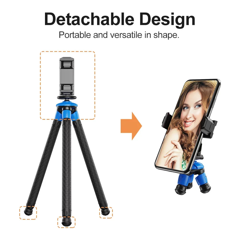 APEXEL APL-JJ07 Detachable Flexible Octopus Tripod Portable Travel Mobile Phone Tripod with Foldable Phone Clip appropriate with DSLR Max Load 3kg