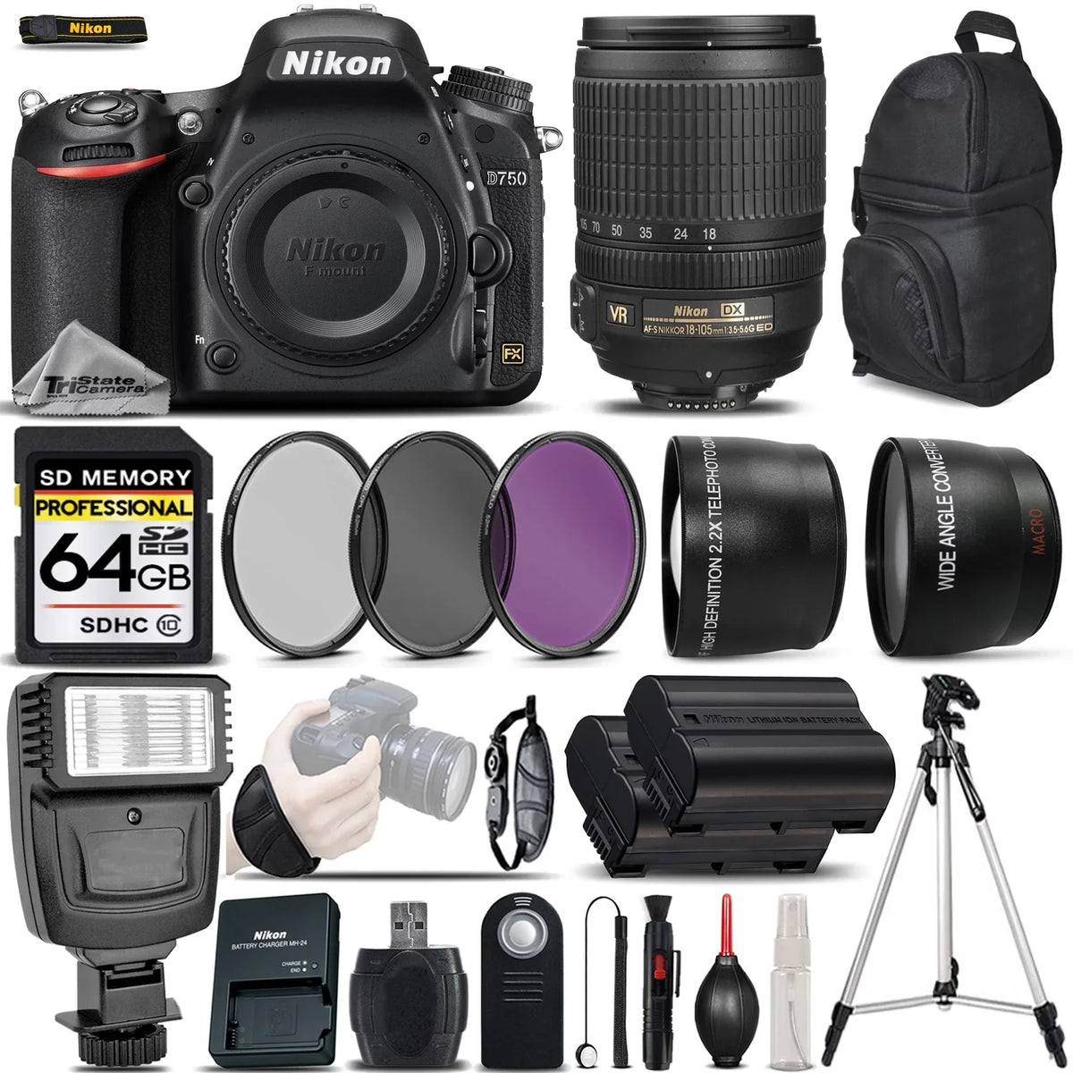 D750 DSLR Camera 24.3MP +  18-105mm VR Lens - Ultimate Saving Bundle