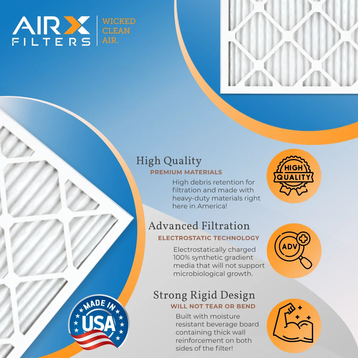 18x24x2 Air Filter MERV 13 Comparable to MPR 1500 - 2200 & FPR 9 Electrostatic Pleated Air Conditioner Filter 6 Pack HVAC AC Premium USA Made 18x24x2 Furnace Filters by AIRX FILTERS WICKED CLEAN AIR.