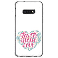 DistinctInk Clear Shockproof Hybrid Case for  Galaxy S10e (5.8" Screen) - TPU Bumper, Acrylic Back, Tempered Glass Screen Protector - Faith / Hope / Love - Floral