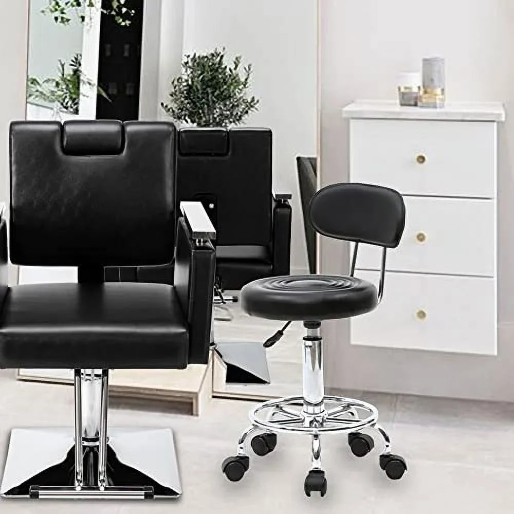 Goujxcy Multi-Purpose Salon Stool Chair, Adjustable Rolling Swivel Stool with Back Cushion and Wheels Perfect for Beauty Salon Spa Tattoo Massage Dental Clinic Office Art Studio, White
